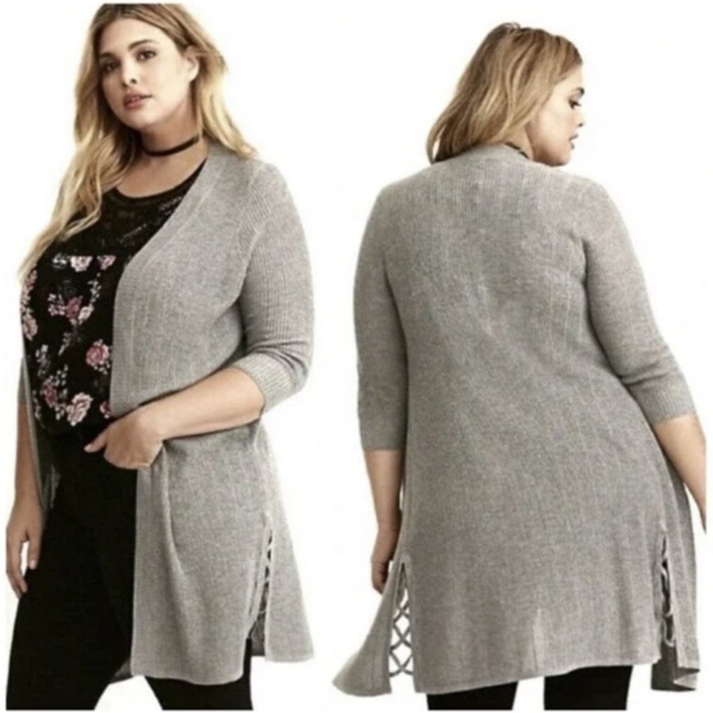 Torrid Gray Open Front Cardigan Duster With Lace Up Sides size 1 / XL
